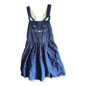 Mini Boden Size 5-6 Blue Corduroy Cat Pinnie Dress With Adjustable Straps